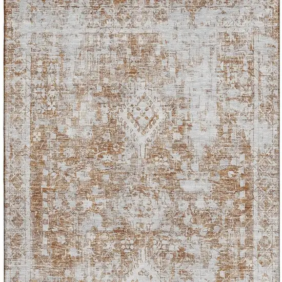 8' Terra Cotta And Silver Oriental Washable Area Rug With UV Protection Photo 3