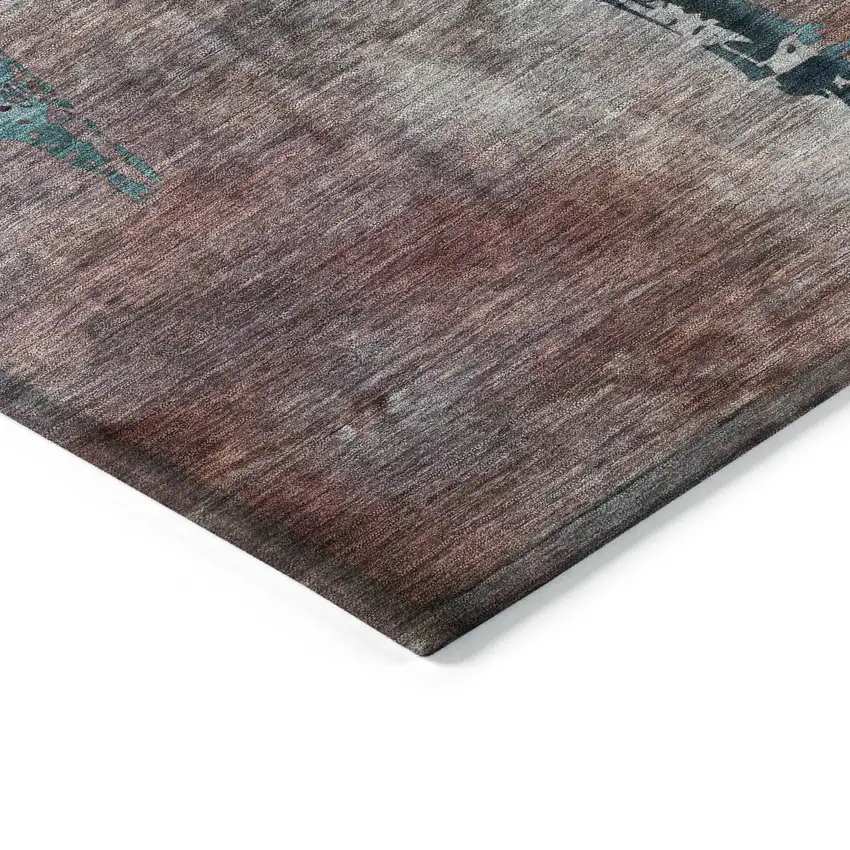 8' Terra Cotta And Teal Blue Round Botanical Leaves Washable Indoor Outdoor Area Rug Photo 5