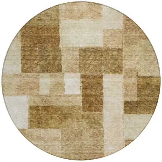 8' Terra Cotta Beige And Brown Round Geometric Washable Indoor Outdoor Area Rug Photo 5