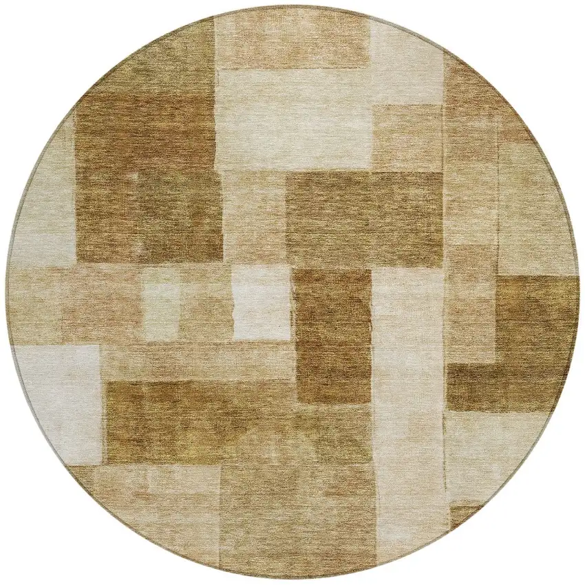 8' Terra Cotta Beige And Brown Round Geometric Washable Indoor Outdoor Area Rug Photo 5