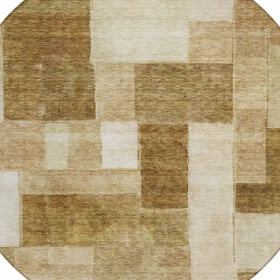 8' Terra Cotta Beige And Brown Round Geometric Washable Indoor Outdoor Area Rug Photo 4
