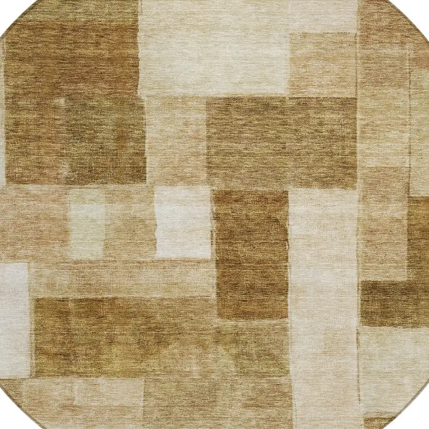 8' Terra Cotta Beige And Brown Round Geometric Washable Indoor Outdoor Area Rug Photo 4