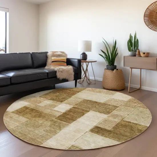 8' Terra Cotta Beige And Brown Round Geometric Washable Indoor Outdoor Area Rug Photo 7