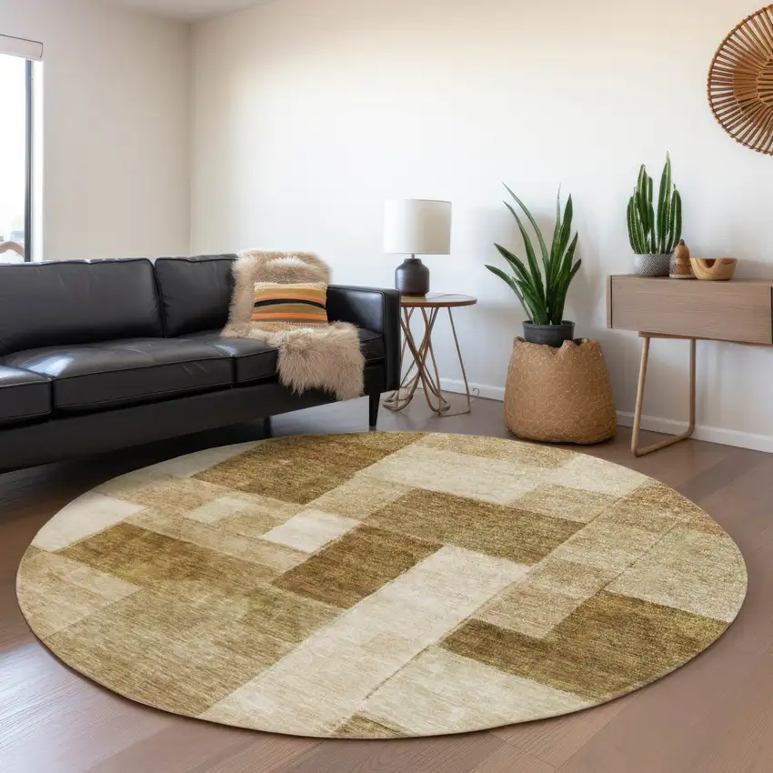 8' Terra Cotta Beige And Brown Round Geometric Washable Indoor Outdoor Area Rug Photo 7