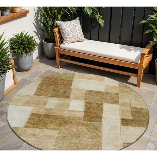 8' Terra Cotta Beige And Brown Round Geometric Washable Indoor Outdoor Area Rug Photo 1