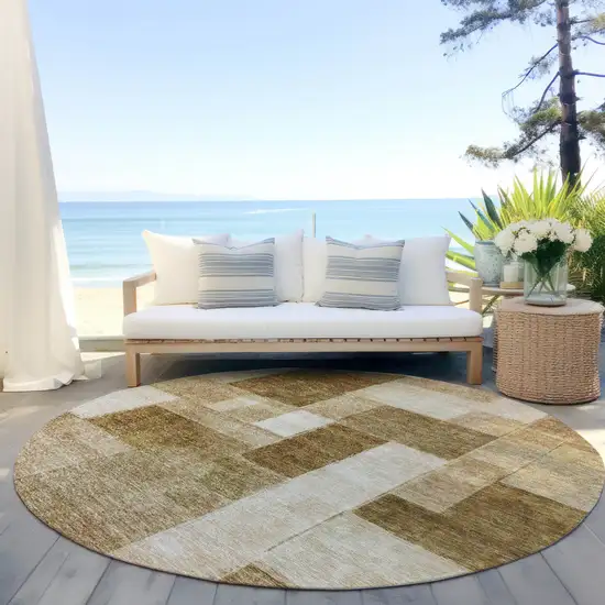 8' Terra Cotta Beige And Brown Round Geometric Washable Indoor Outdoor Area Rug Photo 6