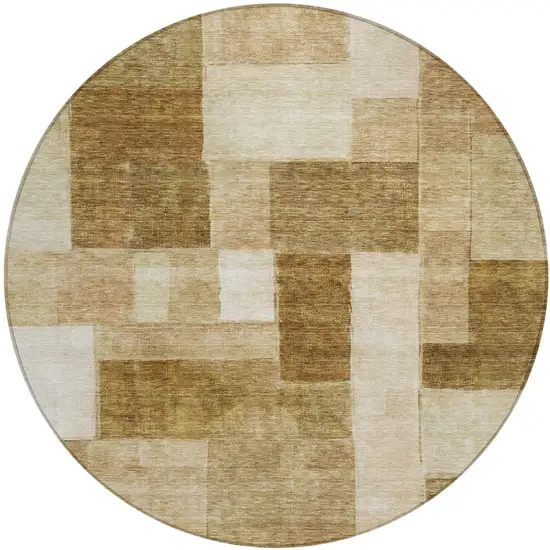 8' Terra Cotta Beige And Brown Round Geometric Washable Indoor Outdoor Area Rug Photo 2