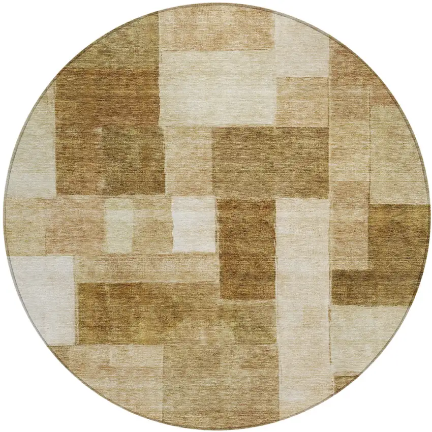 8' Terra Cotta Beige And Brown Round Geometric Washable Indoor Outdoor Area Rug Photo 2