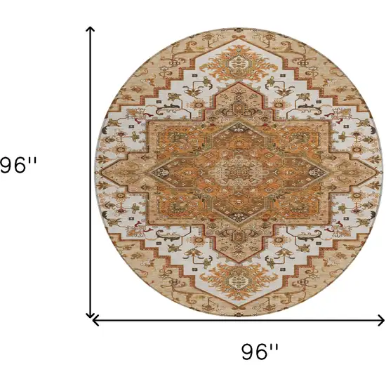 8' Terra Cotta Beige And Brown Round Oriental Washable Indoor Outdoor Area Rug Photo 3