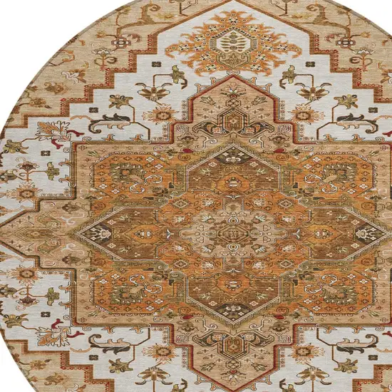 8' Terra Cotta Beige And Brown Round Oriental Washable Indoor Outdoor Area Rug Photo 4