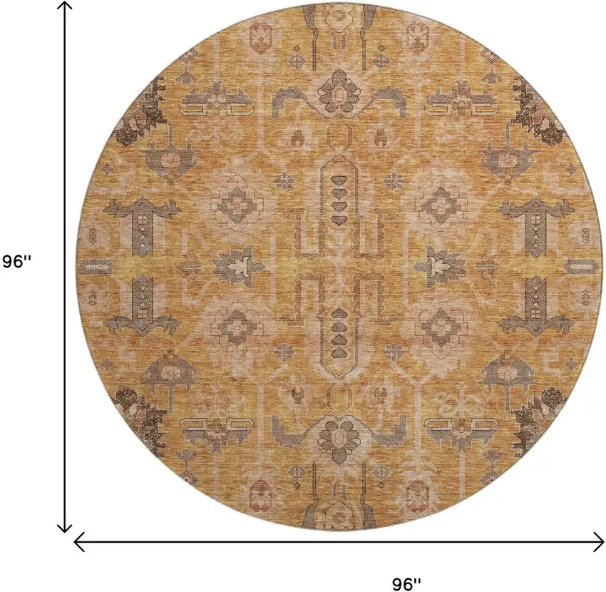 8' Terra Cotta Beige And Charcoal Oriental Washable Round Rug With UV Protection Photo 6