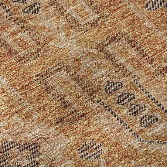 8' Terra Cotta Beige And Charcoal Oriental Washable Round Rug With UV Protection Photo 8