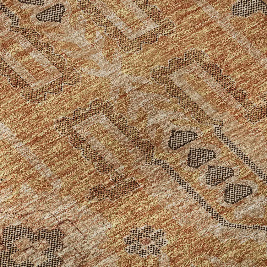 8' Terra Cotta Beige And Charcoal Oriental Washable Round Rug With UV Protection Photo 8