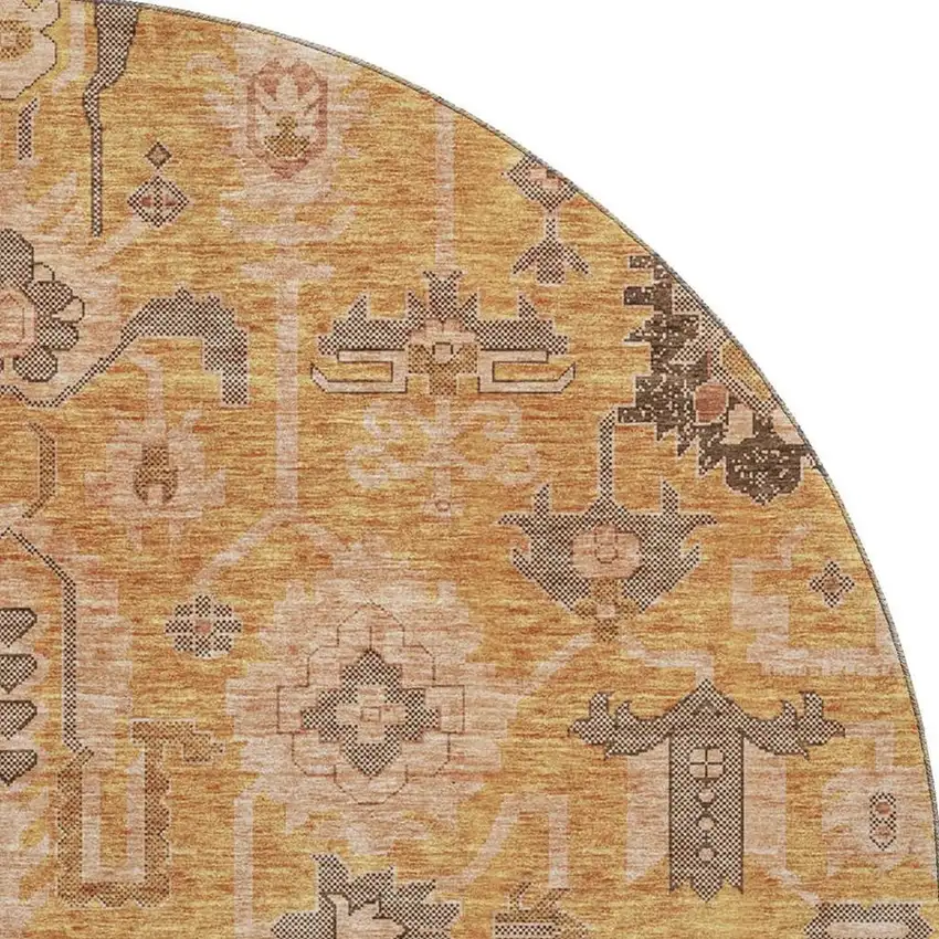 8' Terra Cotta Beige And Charcoal Oriental Washable Round Rug With UV Protection Photo 3