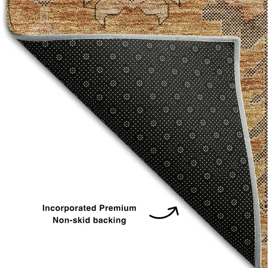 8' Terra Cotta Beige And Charcoal Oriental Washable Round Rug With UV Protection Photo 7