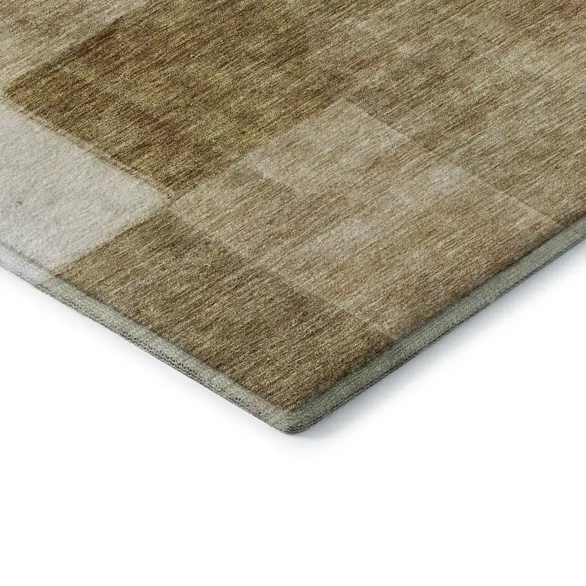 8' Terra Cotta Beige And Copper Geometric Washable Round Rug With UV Protection Photo 6