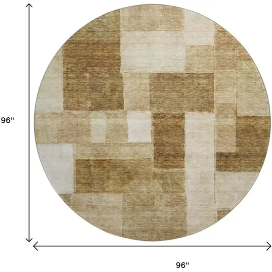 8' Terra Cotta Beige And Copper Geometric Washable Round Rug With UV Protection Photo 9