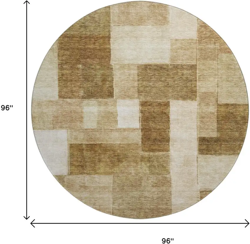 8' Terra Cotta Beige And Copper Geometric Washable Round Rug With UV Protection Photo 9