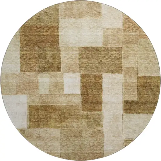 8' Terra Cotta Beige And Copper Geometric Washable Round Rug With UV Protection Photo 1