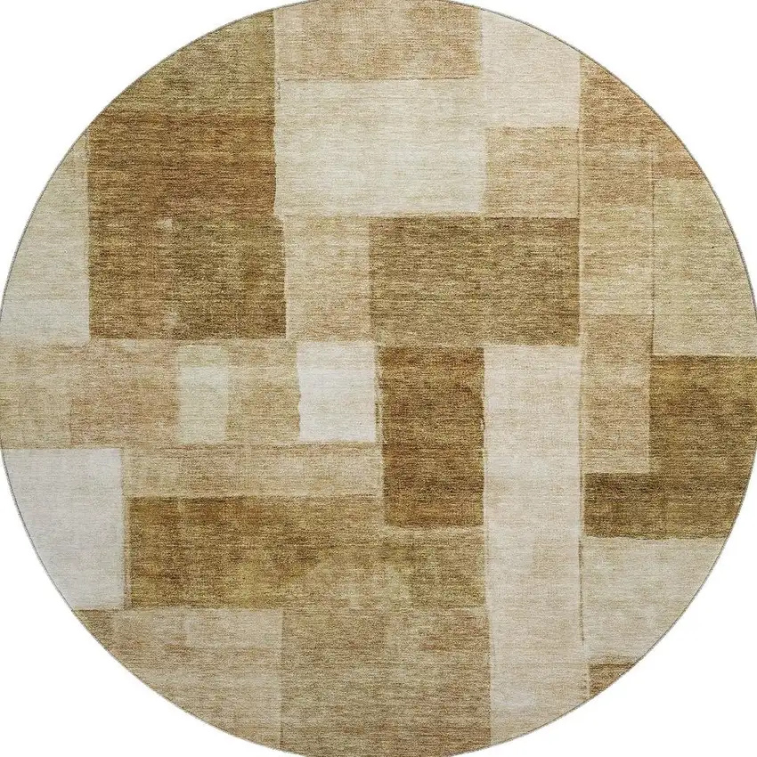 8' Terra Cotta Beige And Copper Geometric Washable Round Rug With UV Protection Photo 3