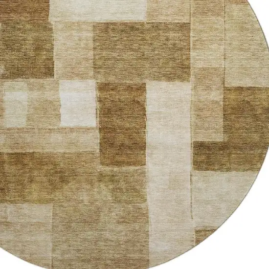 8' Terra Cotta Beige And Copper Geometric Washable Round Rug With UV Protection Photo 2