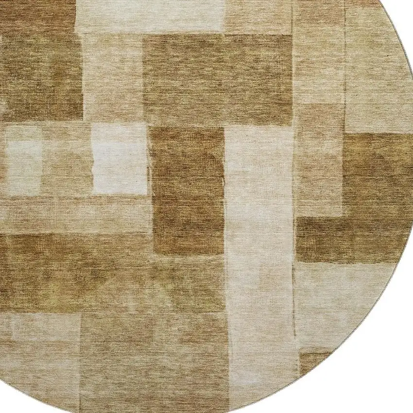 8' Terra Cotta Beige And Copper Geometric Washable Round Rug With UV Protection Photo 2