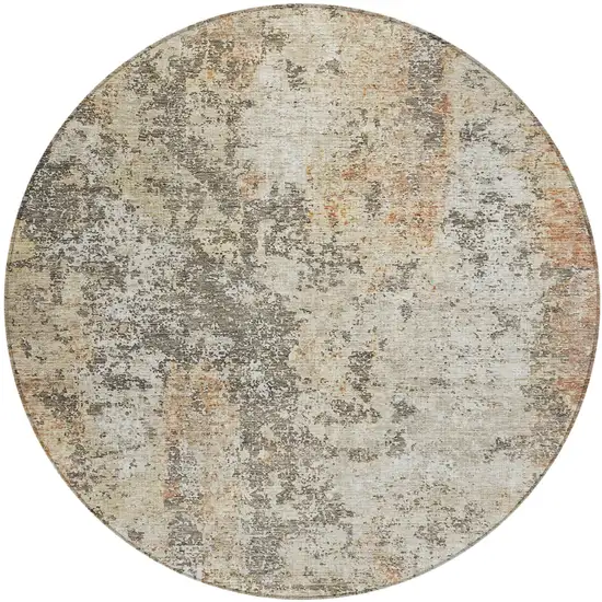 8' Terra Cotta Beige And Dark Gray Round Abstract Washable Indoor Outdoor Area Rug Photo 2