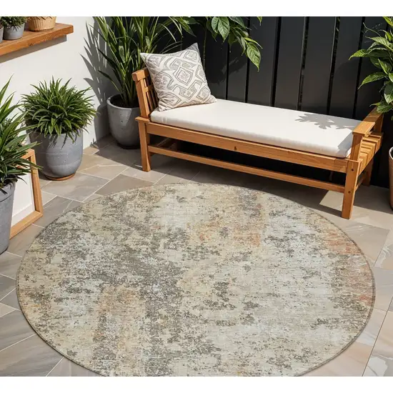 8' Terra Cotta Beige And Dark Gray Round Abstract Washable Indoor Outdoor Area Rug Photo 1