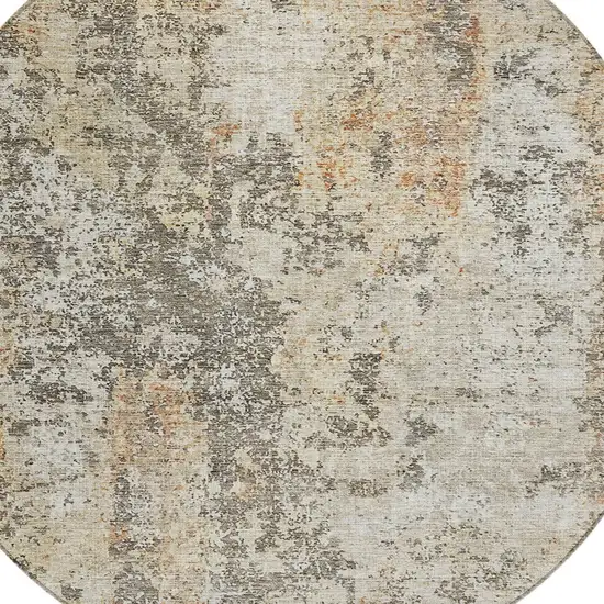 8' Terra Cotta Beige And Dark Gray Round Abstract Washable Indoor Outdoor Area Rug Photo 4