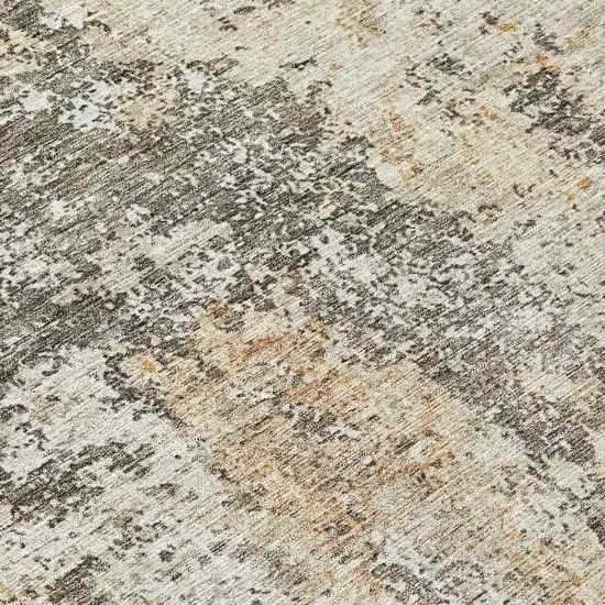 8' Terra Cotta Beige And Dark Gray Round Abstract Washable Indoor Outdoor Area Rug Photo 8