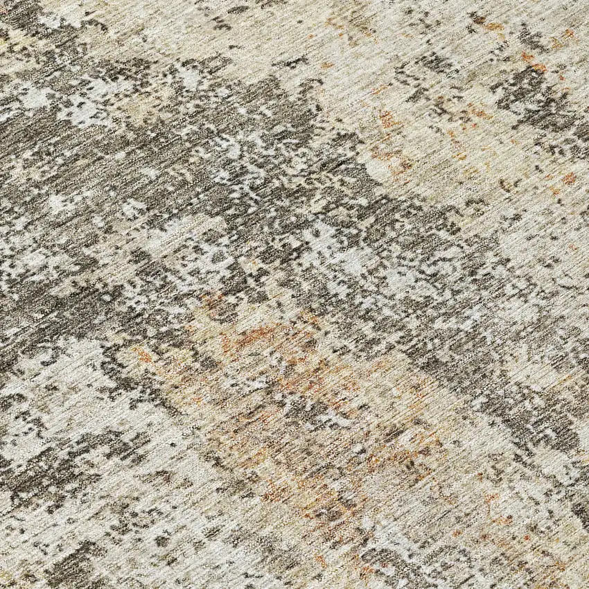 8' Terra Cotta Beige And Dark Gray Round Abstract Washable Indoor Outdoor Area Rug Photo 8