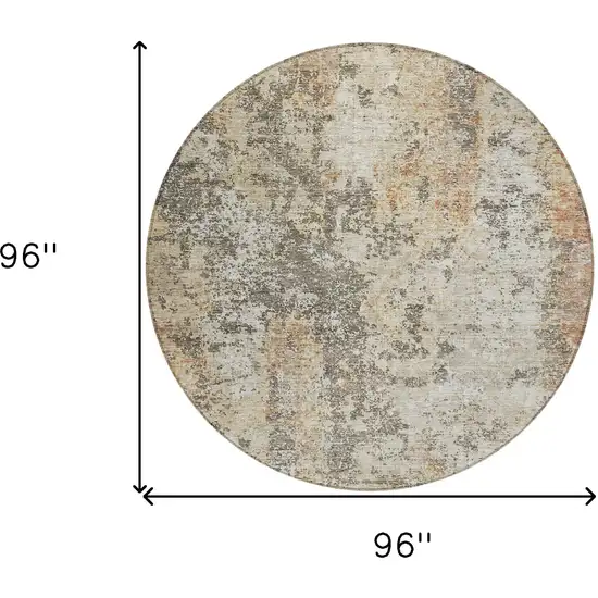 8' Terra Cotta Beige And Dark Gray Round Abstract Washable Indoor Outdoor Area Rug Photo 3