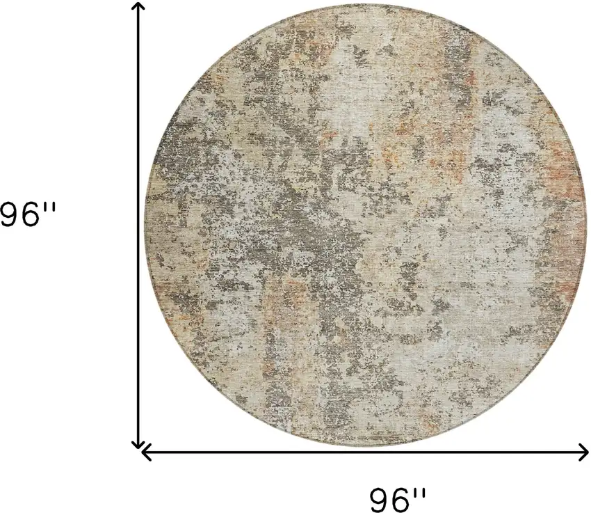 8' Terra Cotta Beige And Dark Gray Round Abstract Washable Indoor Outdoor Area Rug Photo 3