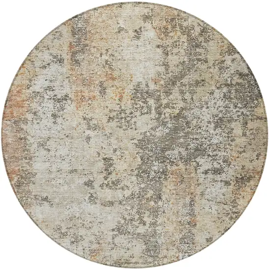 8' Terra Cotta Beige And Dark Gray Round Abstract Washable Indoor Outdoor Area Rug Photo 5