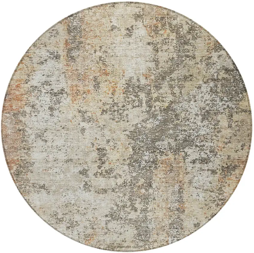 8' Terra Cotta Beige And Dark Gray Round Abstract Washable Indoor Outdoor Area Rug Photo 5