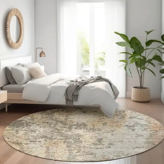 8' Terra Cotta Beige And Dark Gray Round Abstract Washable Indoor Outdoor Area Rug Photo 7