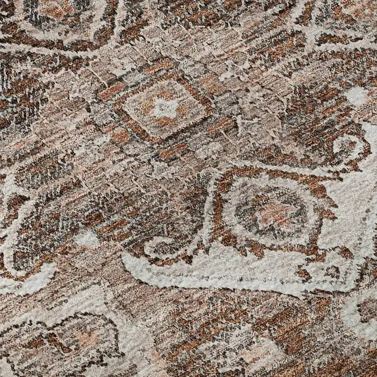 8' Terra Cotta Beige And Gray Floral Medallion Washable Round Rug With UV Protection Photo 9