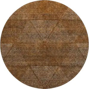 Photo of 8' Terra Cotta Beige And Gray Geometric Washable Round Rug With UV Protection