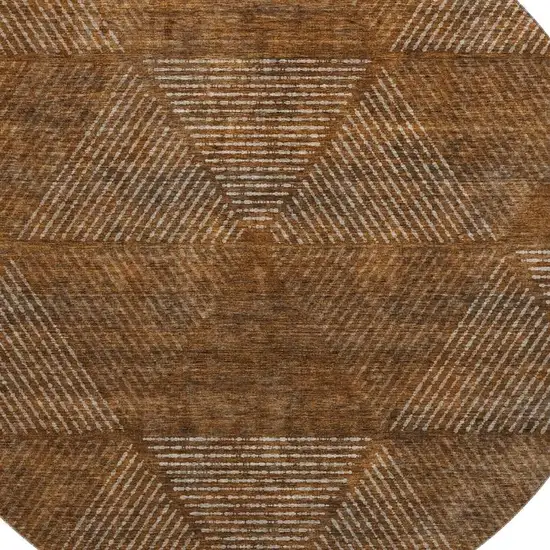 8' Terra Cotta Beige And Gray Geometric Washable Round Rug With UV Protection Photo 3