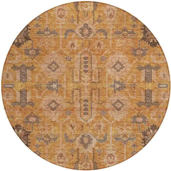 8' Terra Cotta Beige And Gray Round Oriental Washable Indoor Outdoor Area Rug Photo 1
