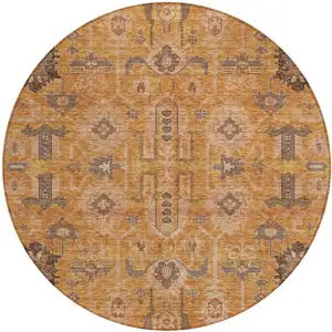 Photo of 8' Terra Cotta Beige And Gray Round Oriental Washable Indoor Outdoor Area Rug