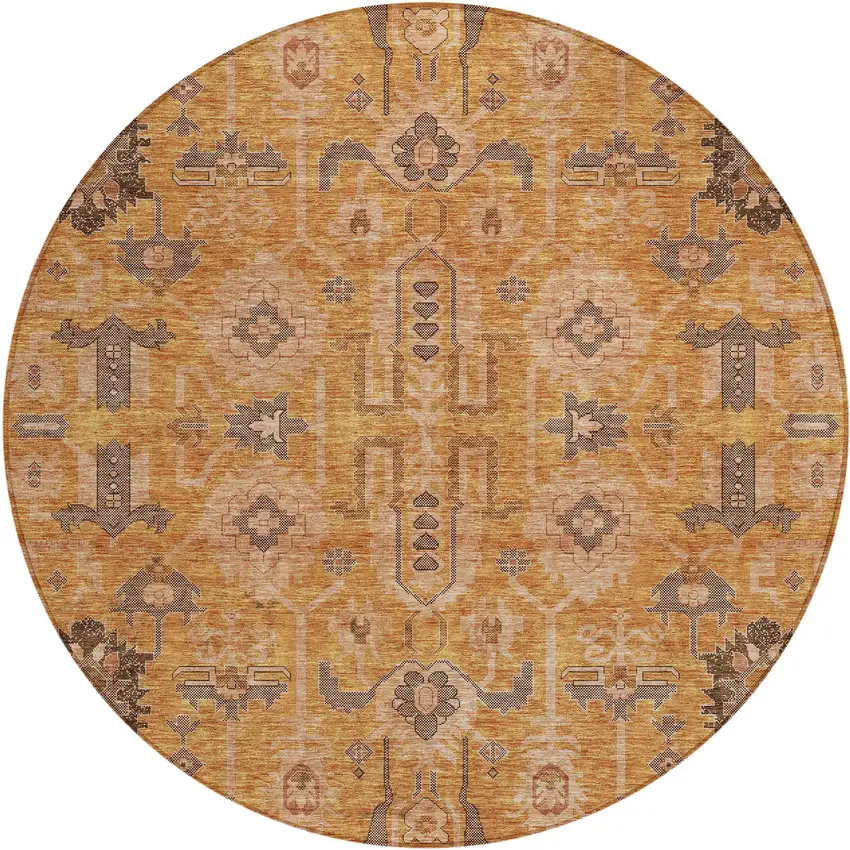 8' Terra Cotta Beige And Gray Round Oriental Washable Indoor Outdoor Area Rug Photo 1