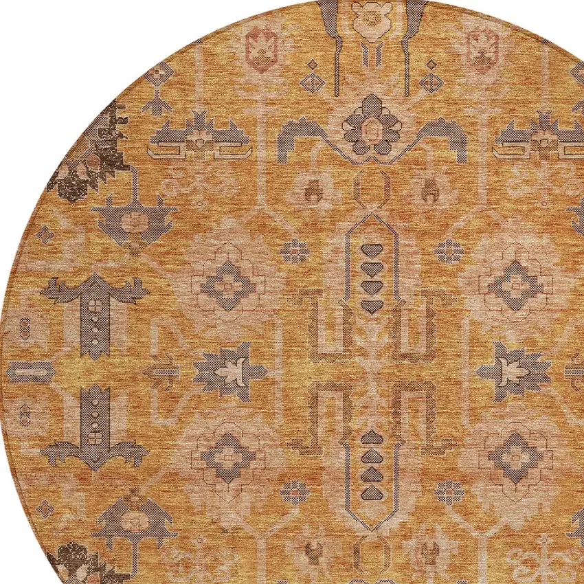 8' Terra Cotta Beige And Gray Round Oriental Washable Indoor Outdoor Area Rug Photo 5