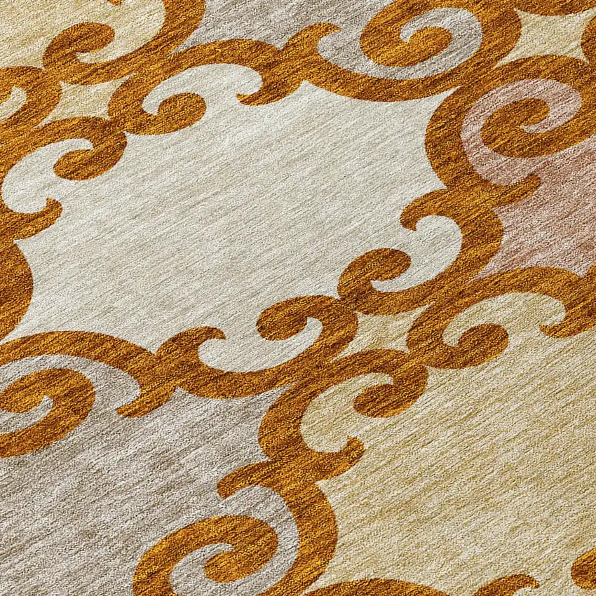 8' Terra Cotta Beige And Gray Round Trellis Washable Indoor Outdoor Area Rug Photo 8
