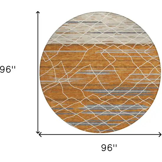 8' Terra Cotta Beige And Ivory Round Striped Washable Indoor Outdoor Area Rug Photo 3
