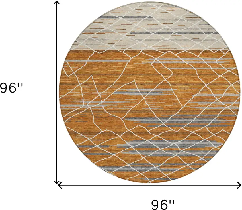 8' Terra Cotta Beige And Ivory Round Striped Washable Indoor Outdoor Area Rug Photo 3