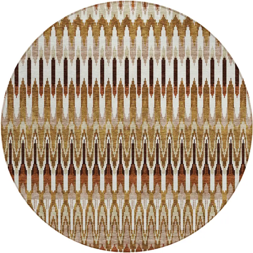 8' Terra Cotta Beige And Red Round Southwestern Washable Indoor Outdoor Area Rug Photo 2