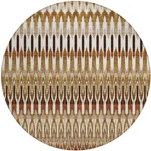 Photo of 8' Terra Cotta Beige And Red Round Southwestern Washable Indoor Outdoor Area Rug