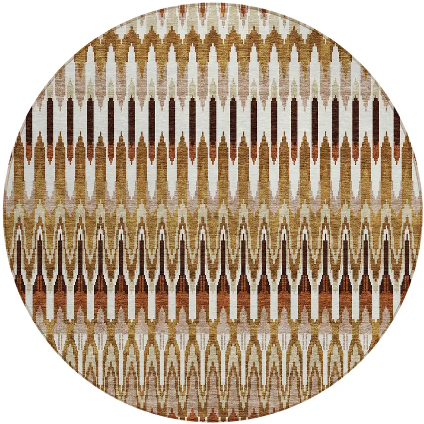 8' Terra Cotta Beige And Red Round Southwestern Washable Indoor Outdoor Area Rug Photo 2