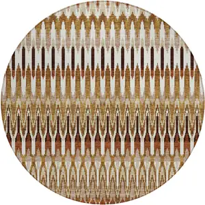 Photo of 8' Terra Cotta Beige And Red Round Southwestern Washable Indoor Outdoor Area Rug